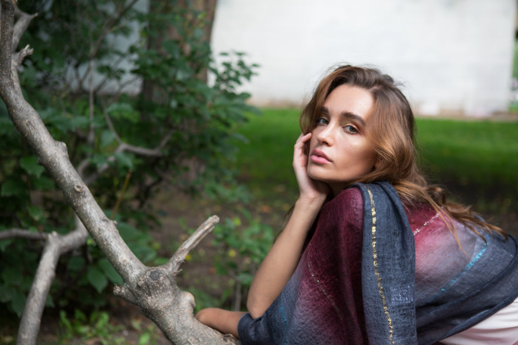 Molten Grace Hand-Sprayed Lurex-Inspired Cashmere Shawl