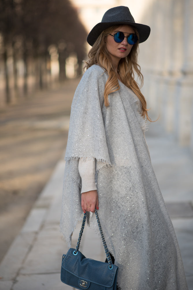Starlume Couture Crystal-Adorned Knitted Cashmere Shawl
