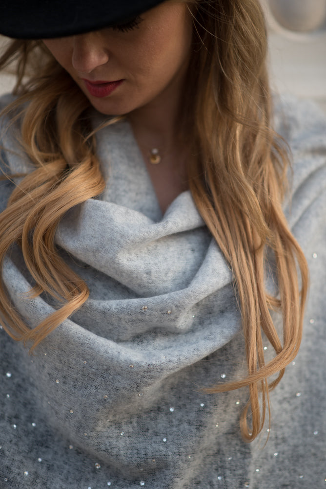 Starlume Couture Crystal-Adorned Knitted Cashmere Shawl