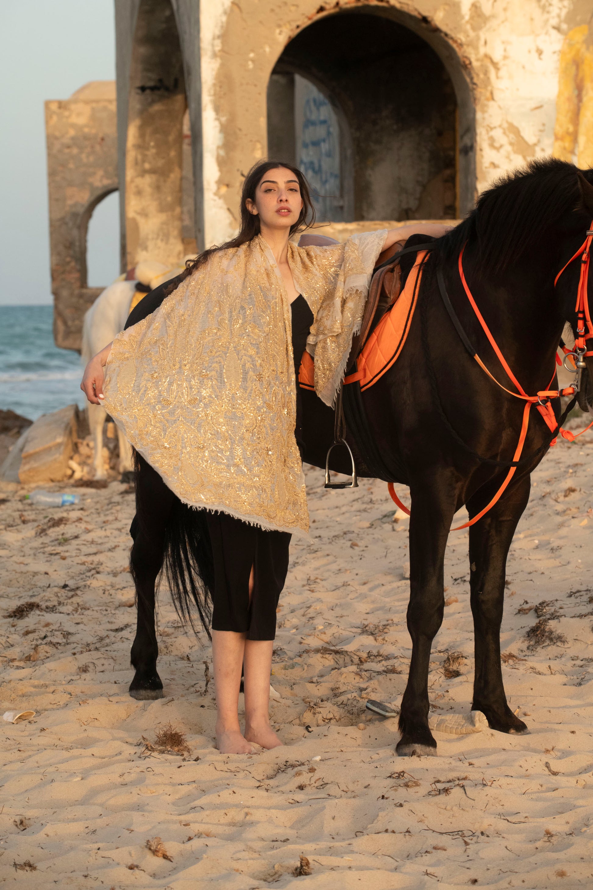 Ethereal Embroidered Cashmere Shawl