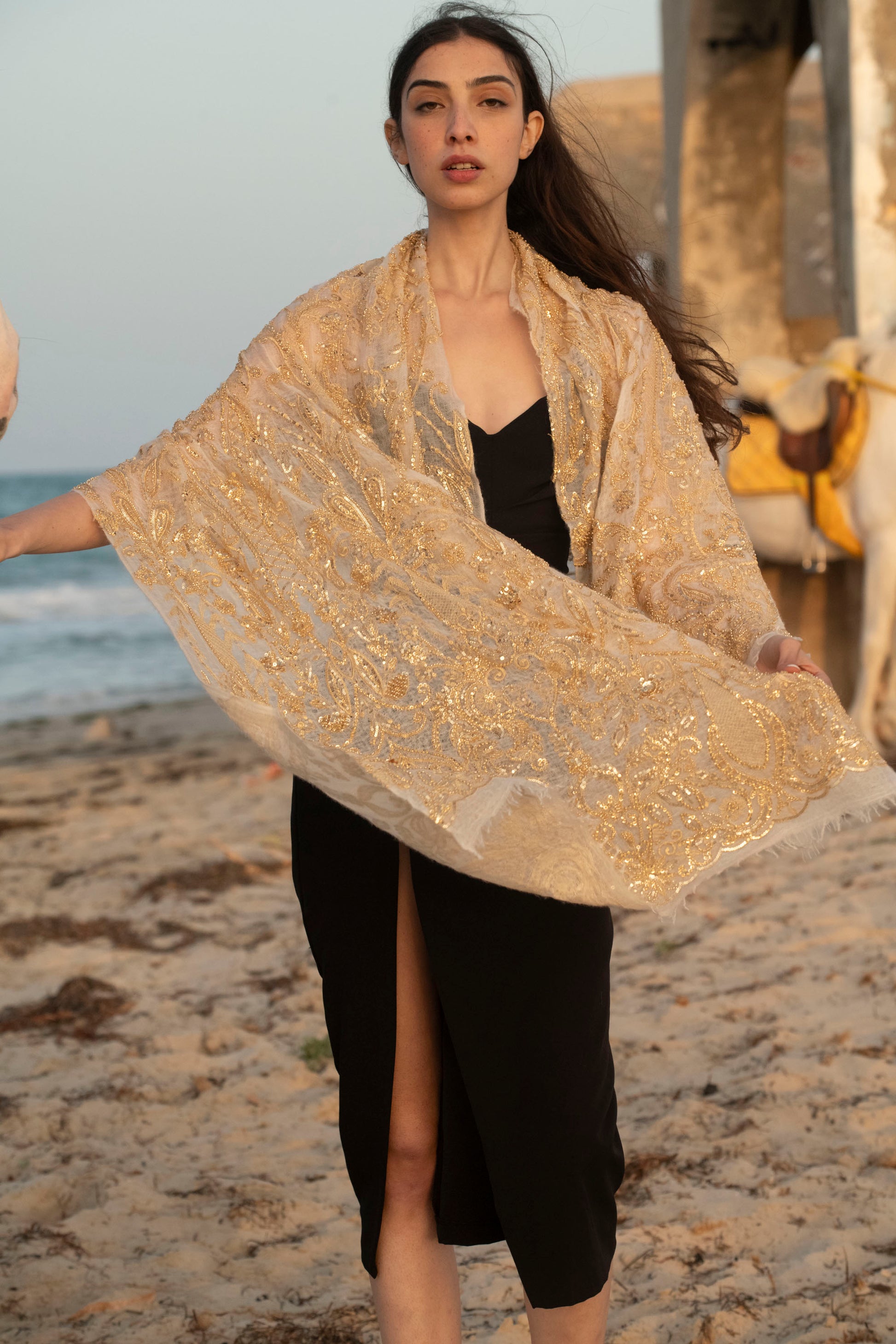 Ethereal Embroidered Cashmere Shawl