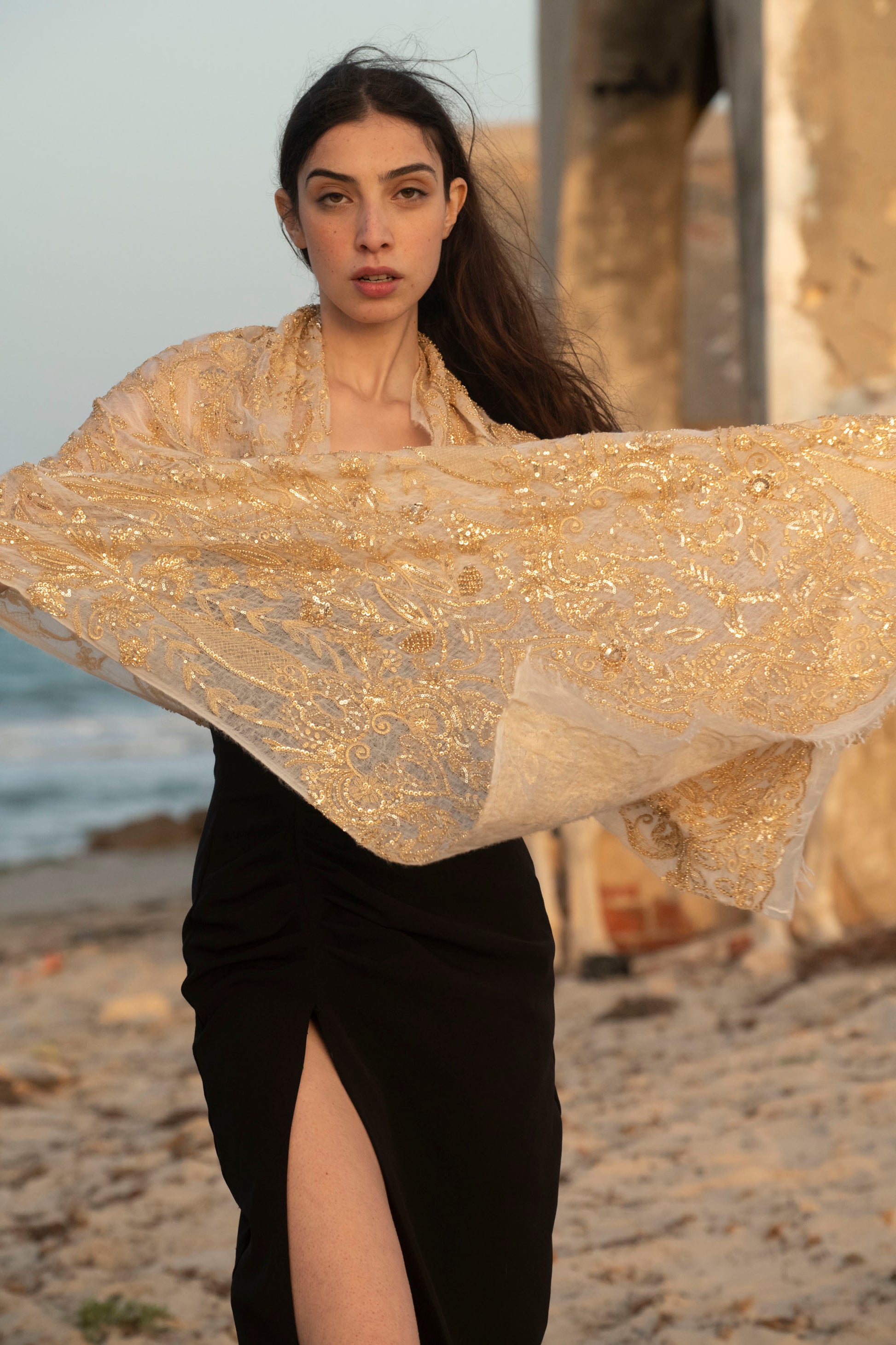 Ethereal Embroidered Cashmere Shawl