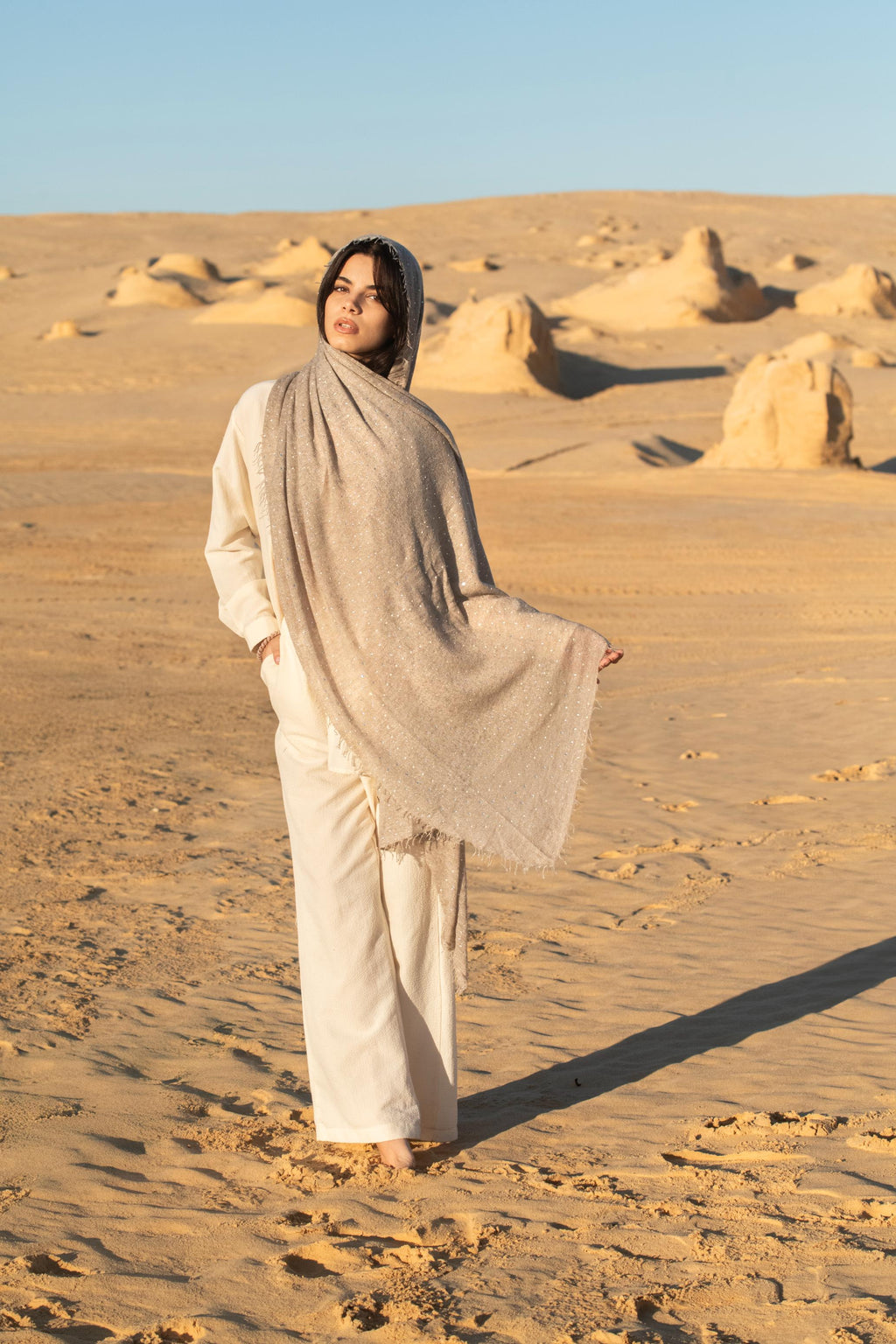 Crystals & Luminous Pearls Knit Cashmere Shawl