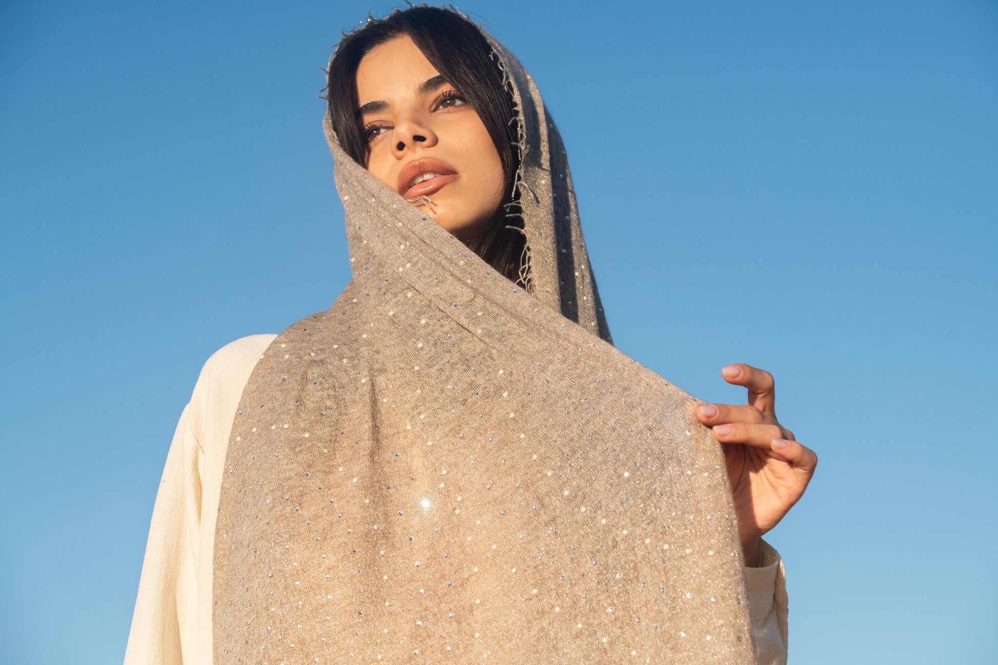 Crystals & Luminous Pearls Cashmere Shawl