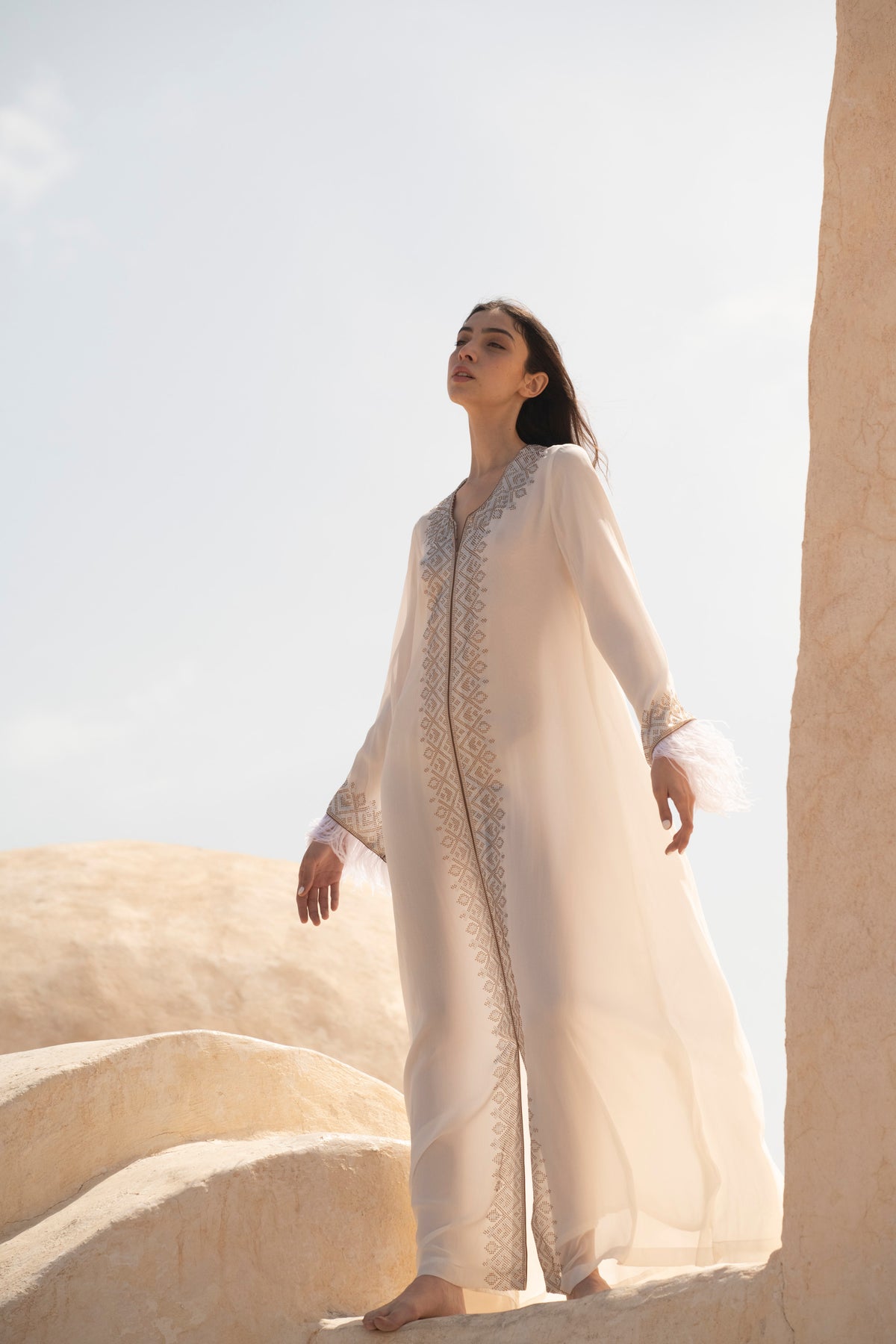 Veloria Feathered Swarovski Couture Kaftan