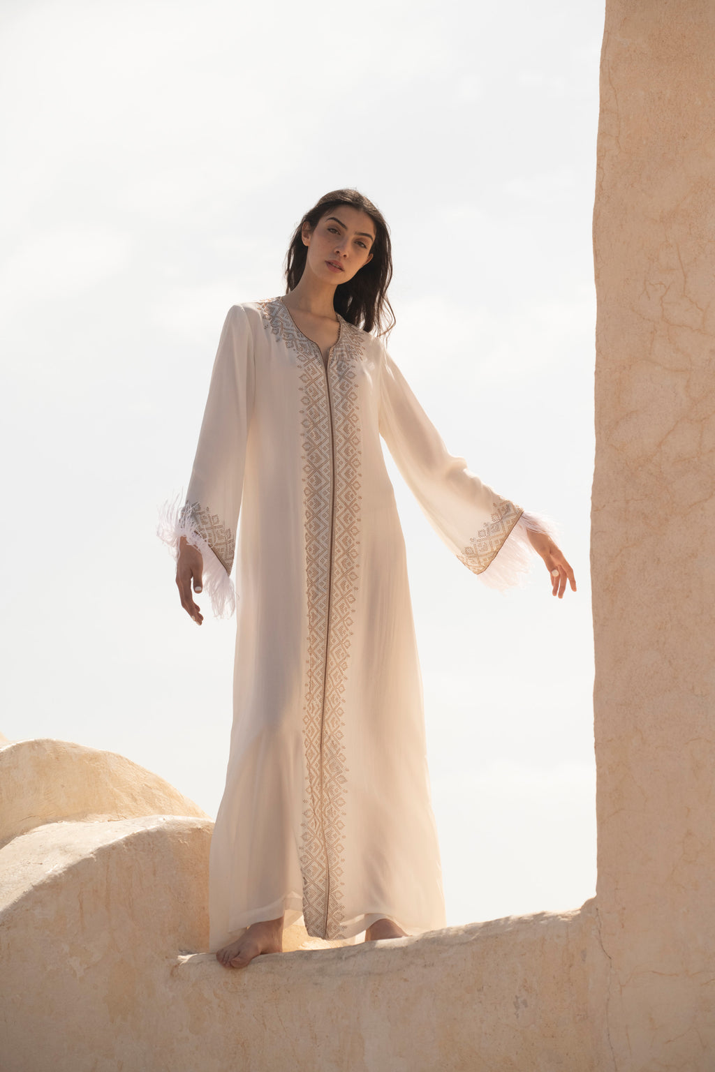 Veloria Feathered Swarovski Couture Kaftan