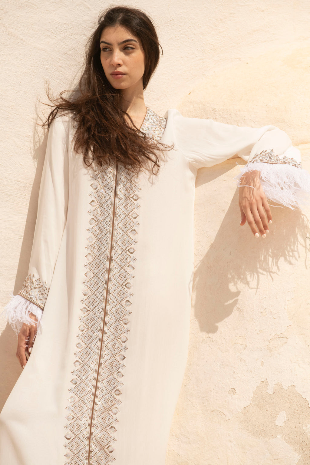 Veloria Feathered Swarovski Couture Kaftan