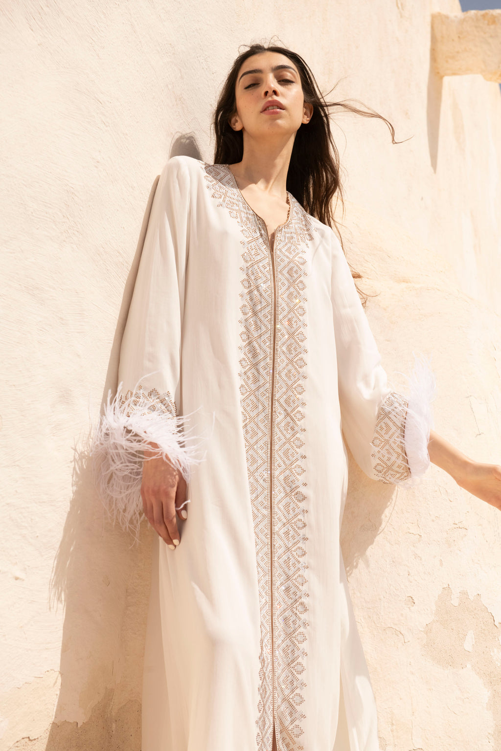 Veloria Feathered Swarovski Couture Kaftan