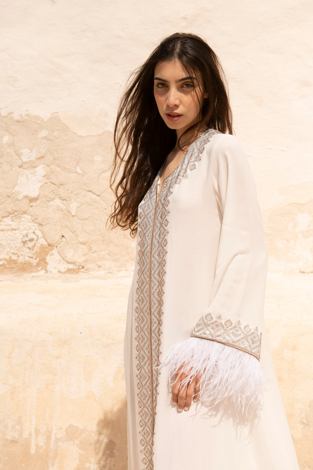 Veloria Feathered Swarovski Couture Kaftan