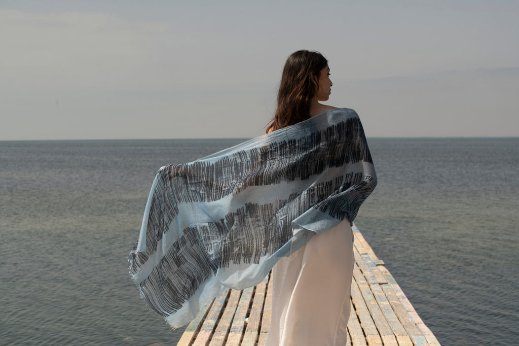 Delicate Spray-Print Artistry Cashmere Shawl