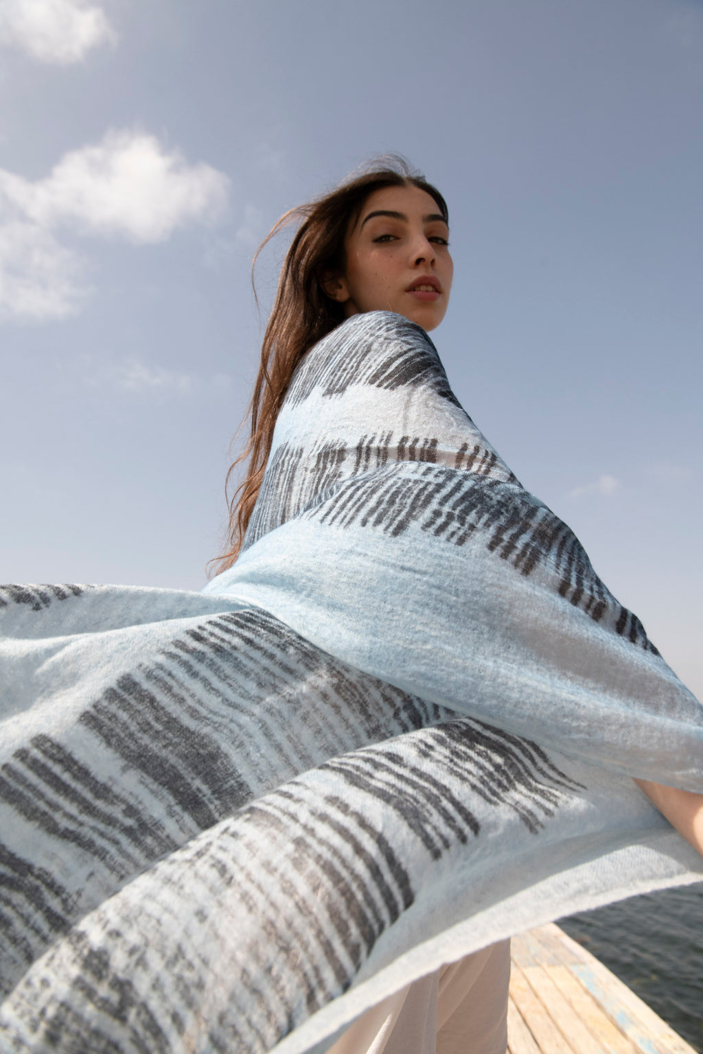 Delicate Spray-Print Artistry Cashmere Shawl