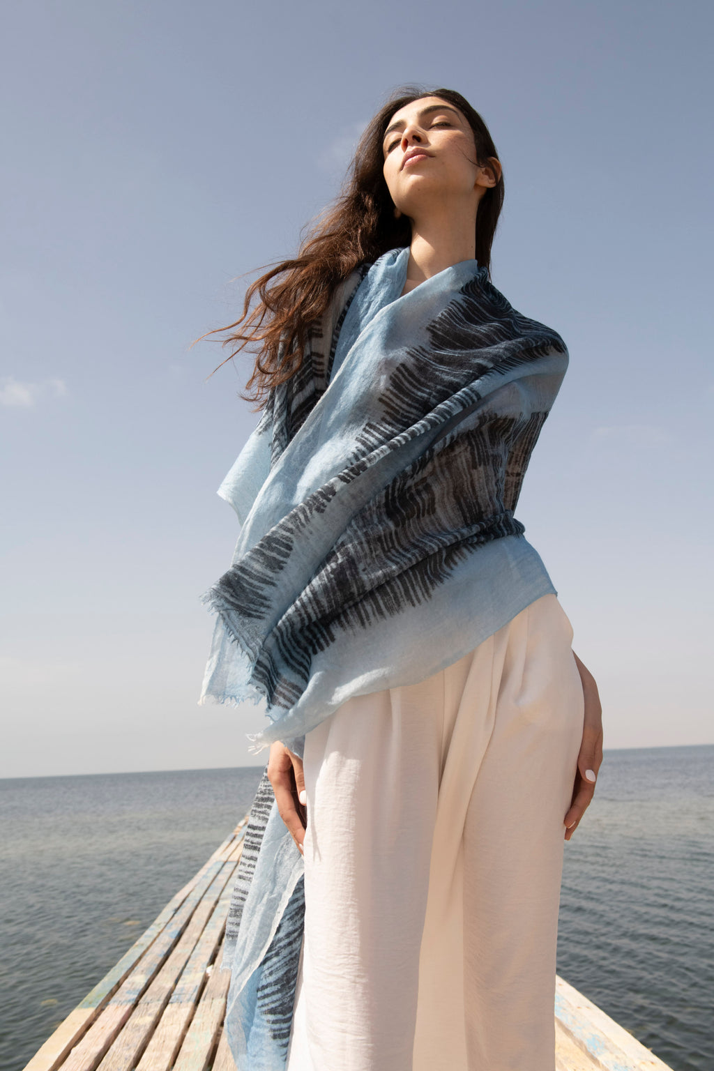 Delicate Spray-Print Artistry Cashmere Shawl