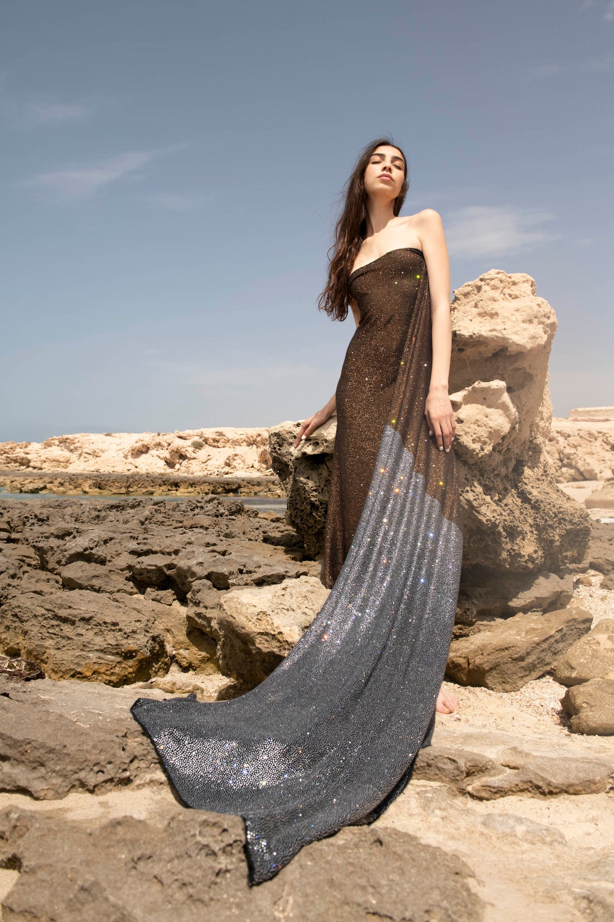 Radiant Harmony Crystal Embellished Knitted Cashmere Shawl