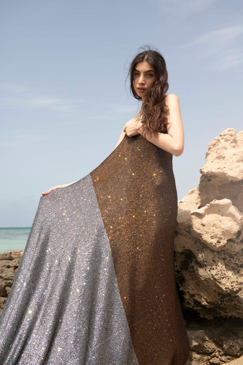 Radiant Harmony Crystal Embellished Knitted Cashmere Shawl