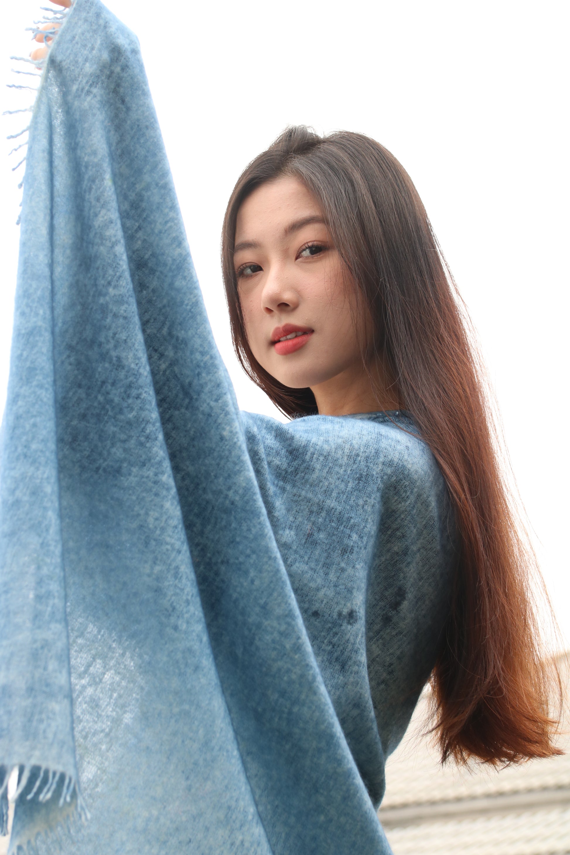 Hand-Sprayed Knit Cashmere Shawl