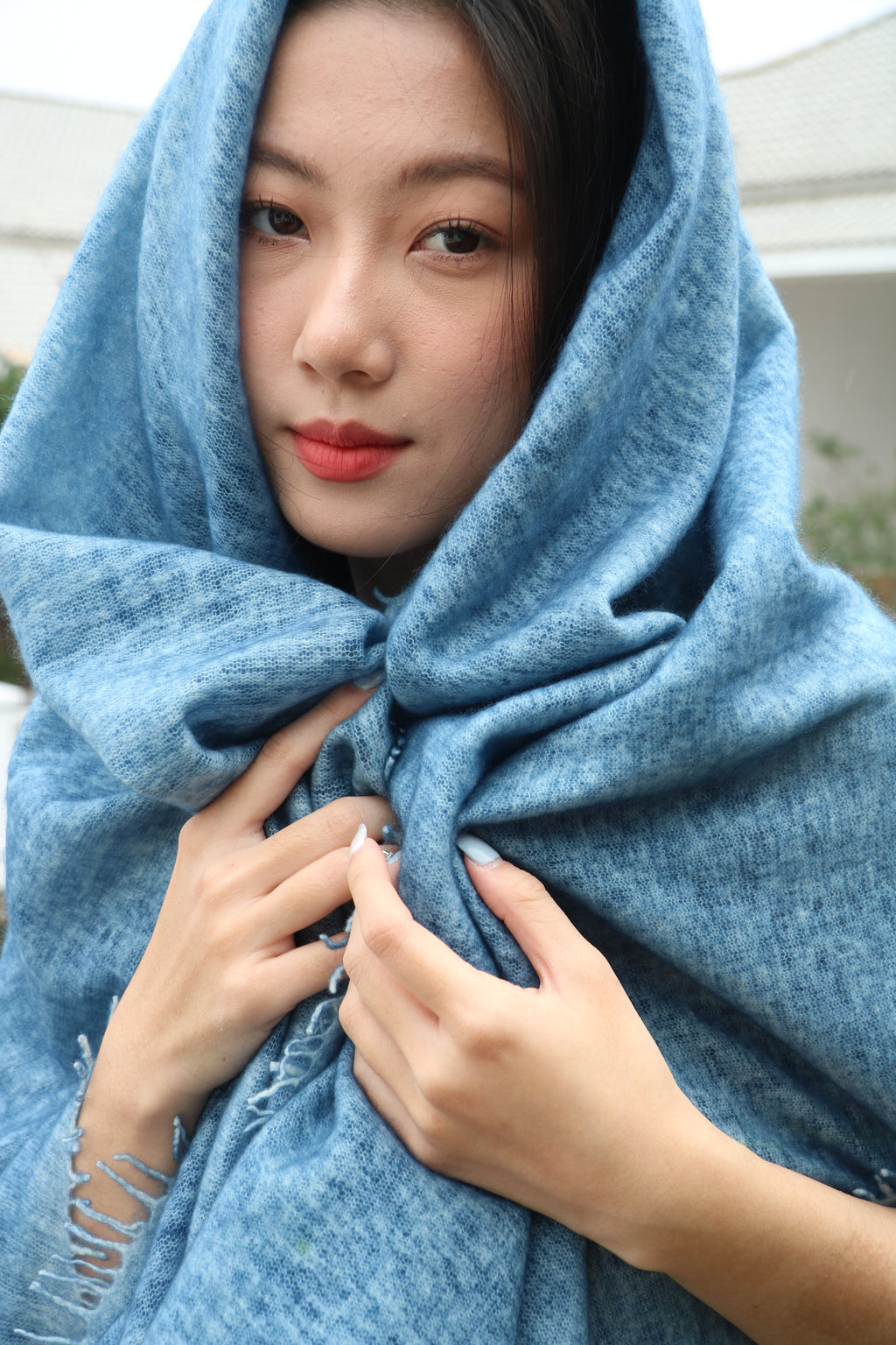Hand-Sprayed Knit Cashmere Shawl