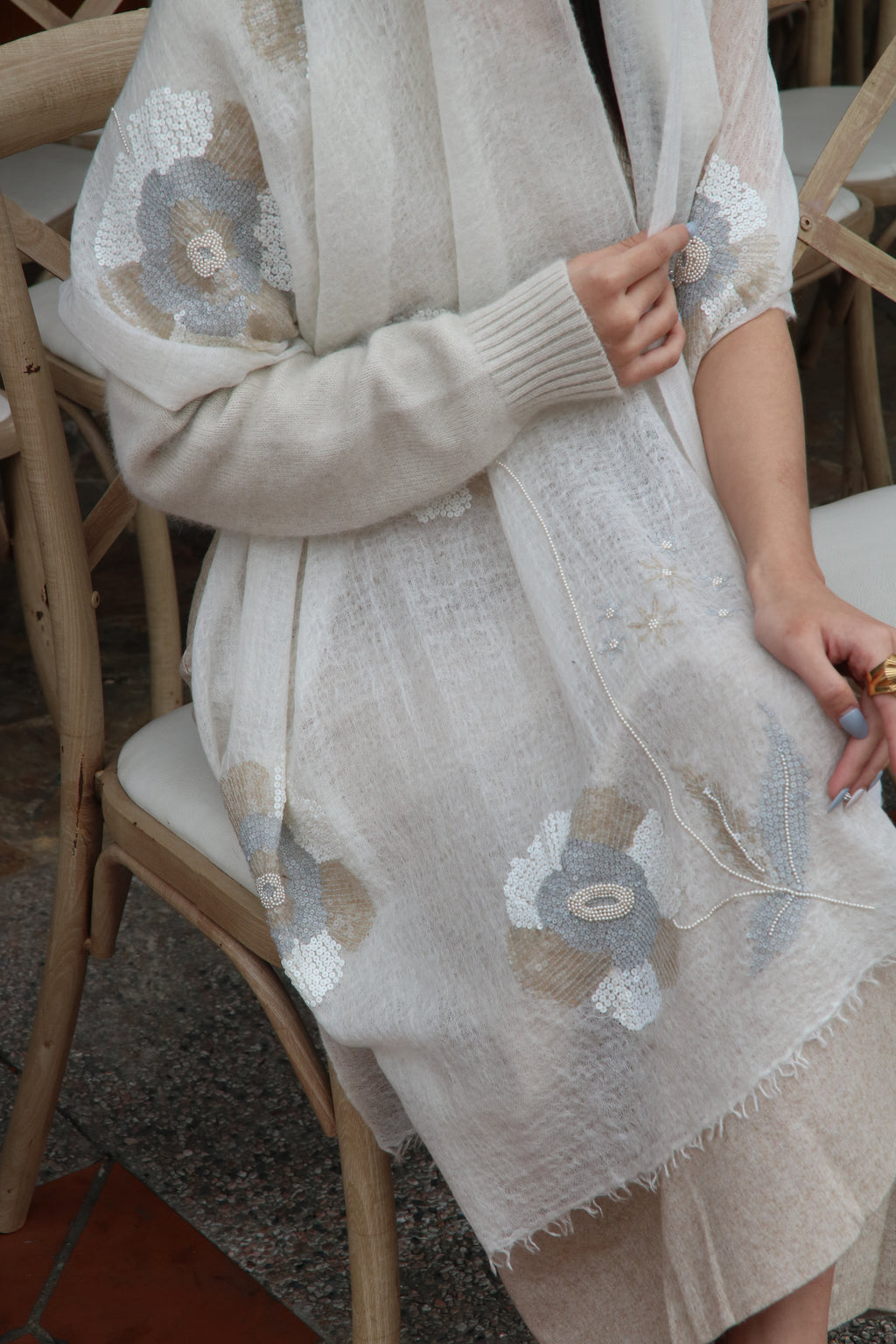 Royale Pearl Sequin Cashmere Stole