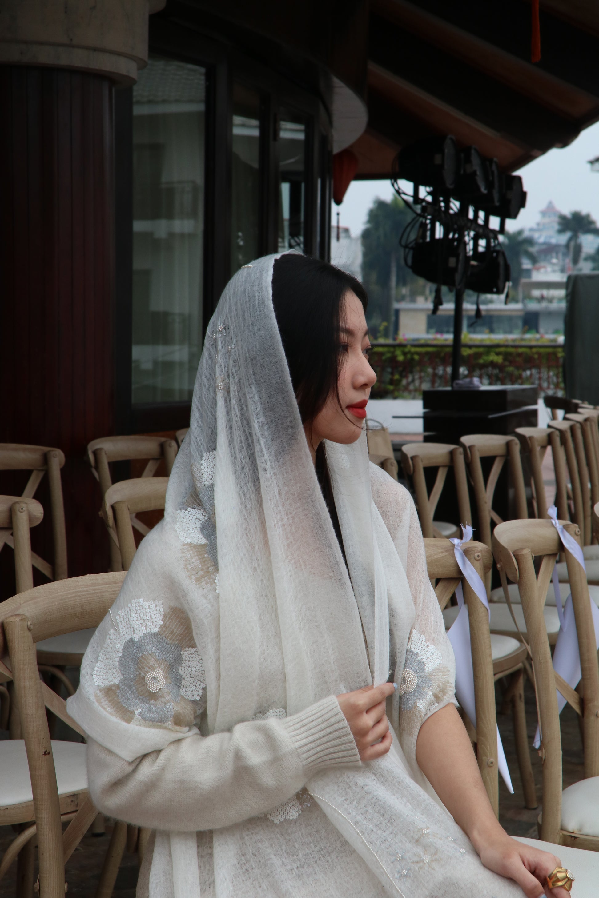 Royale Pearl Sequin Cashmere Stole