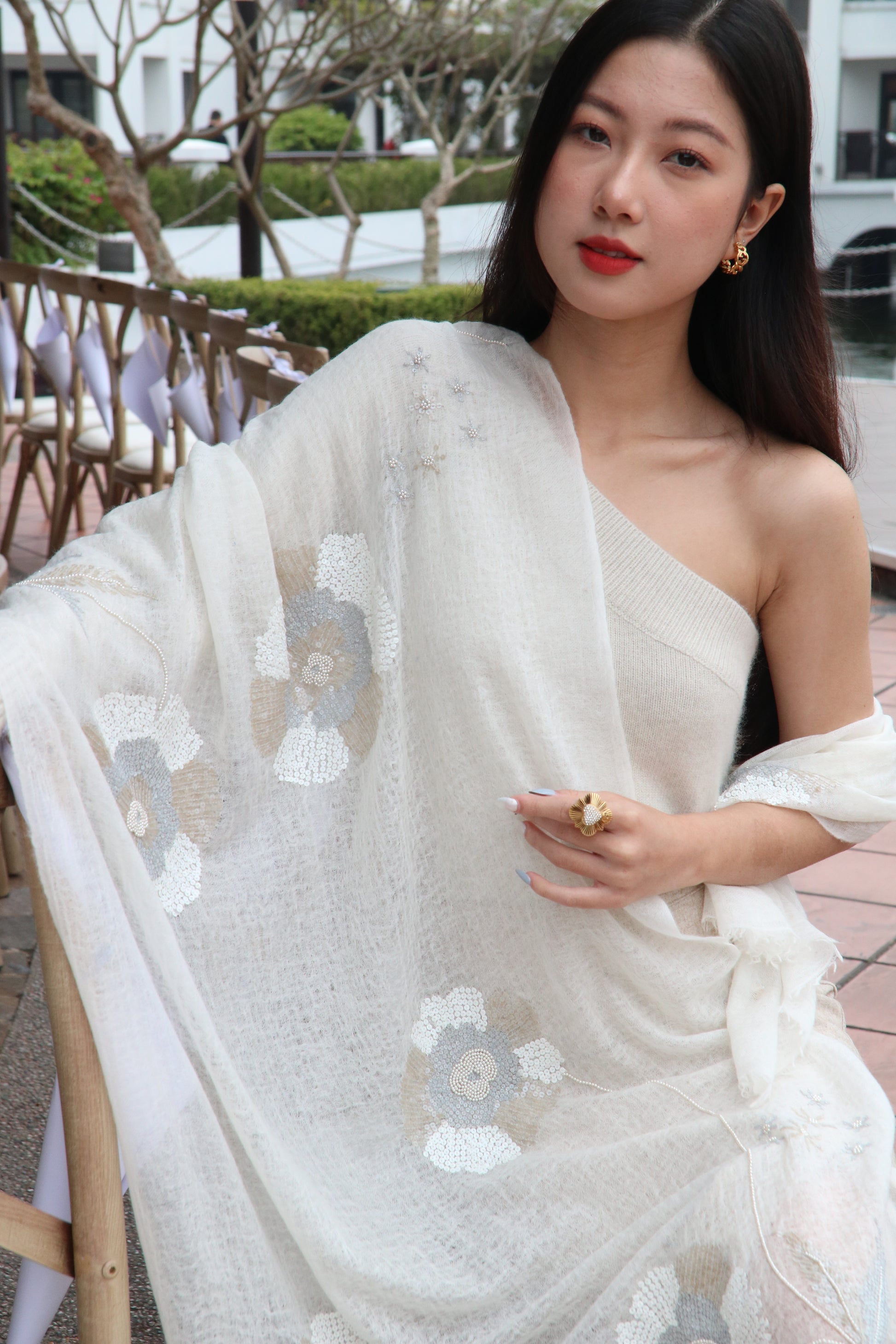 Royale Pearl Sequin Cashmere Stole