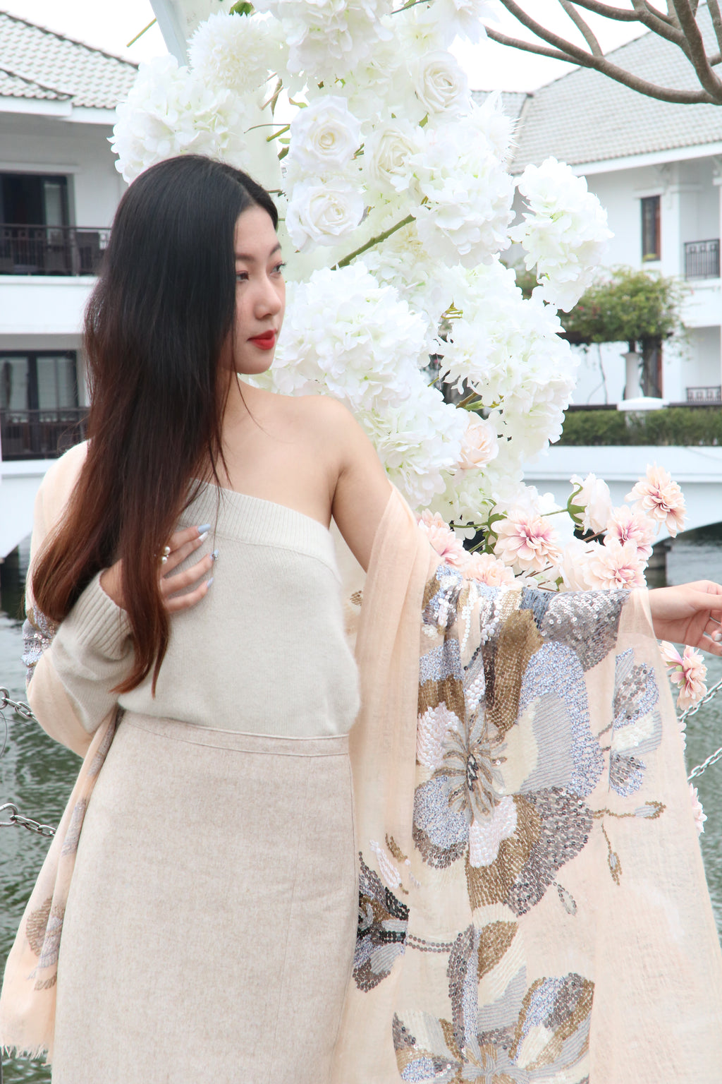 Floral Sequin Cashmere Stole