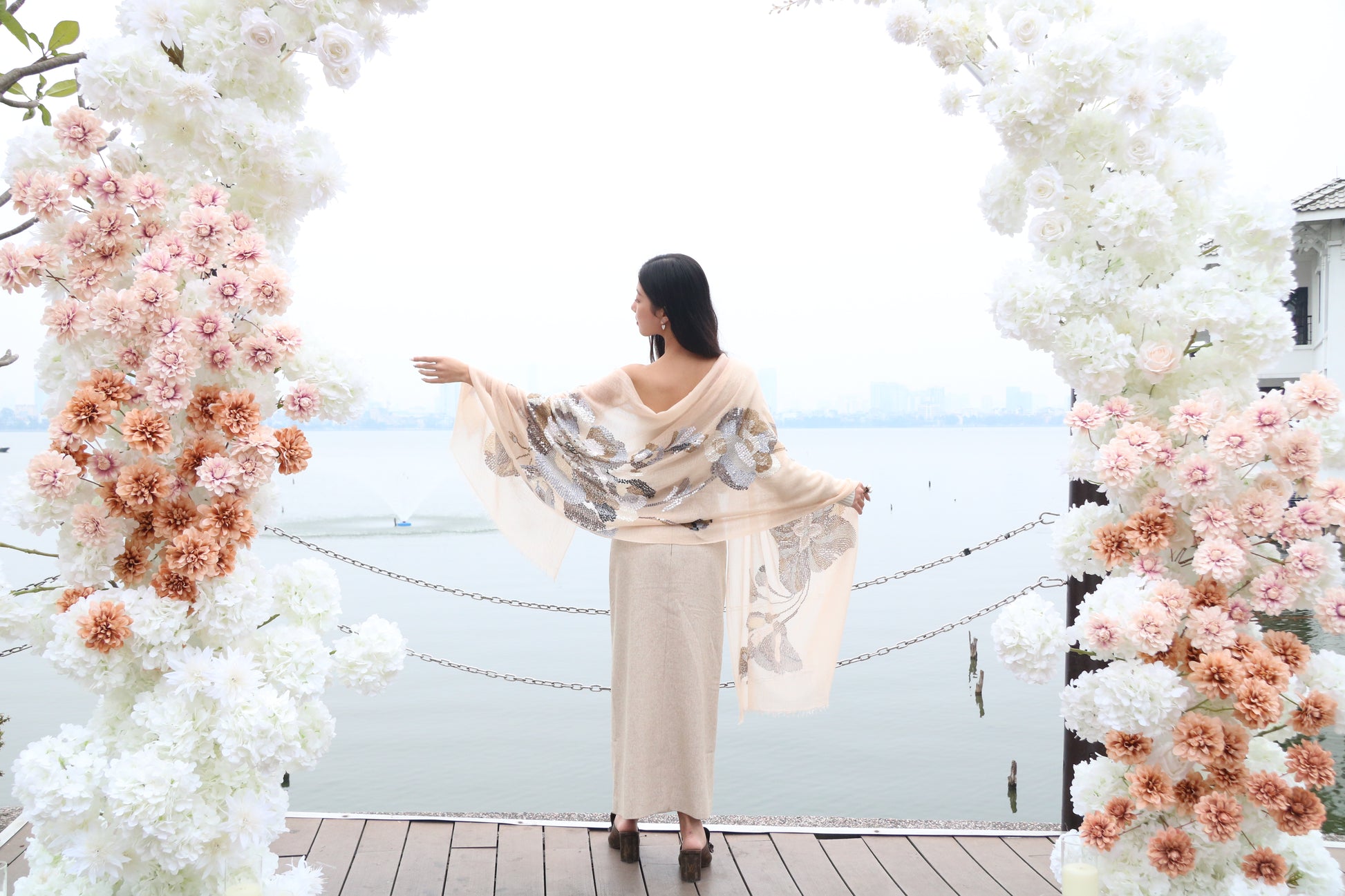 Floral Sequin Cashmere Stole