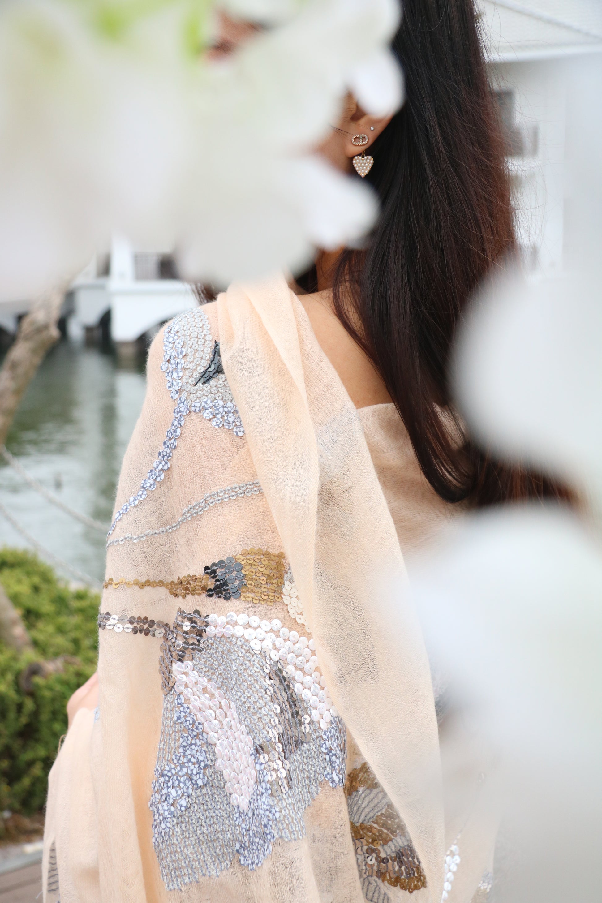 Floral Sequin Cashmere Stole