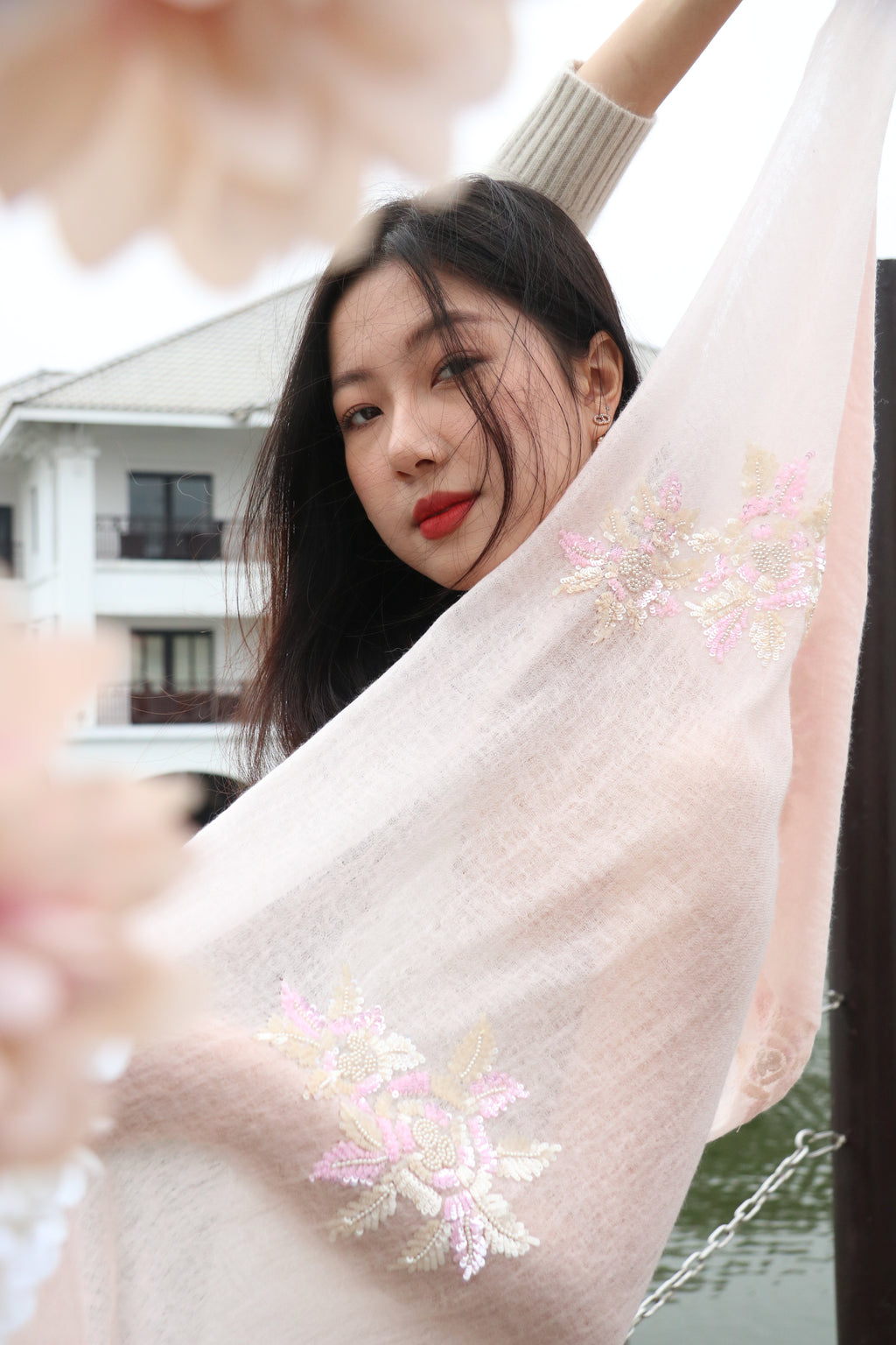 Pearl Blossom Sequin Reverie Cashmere Stole