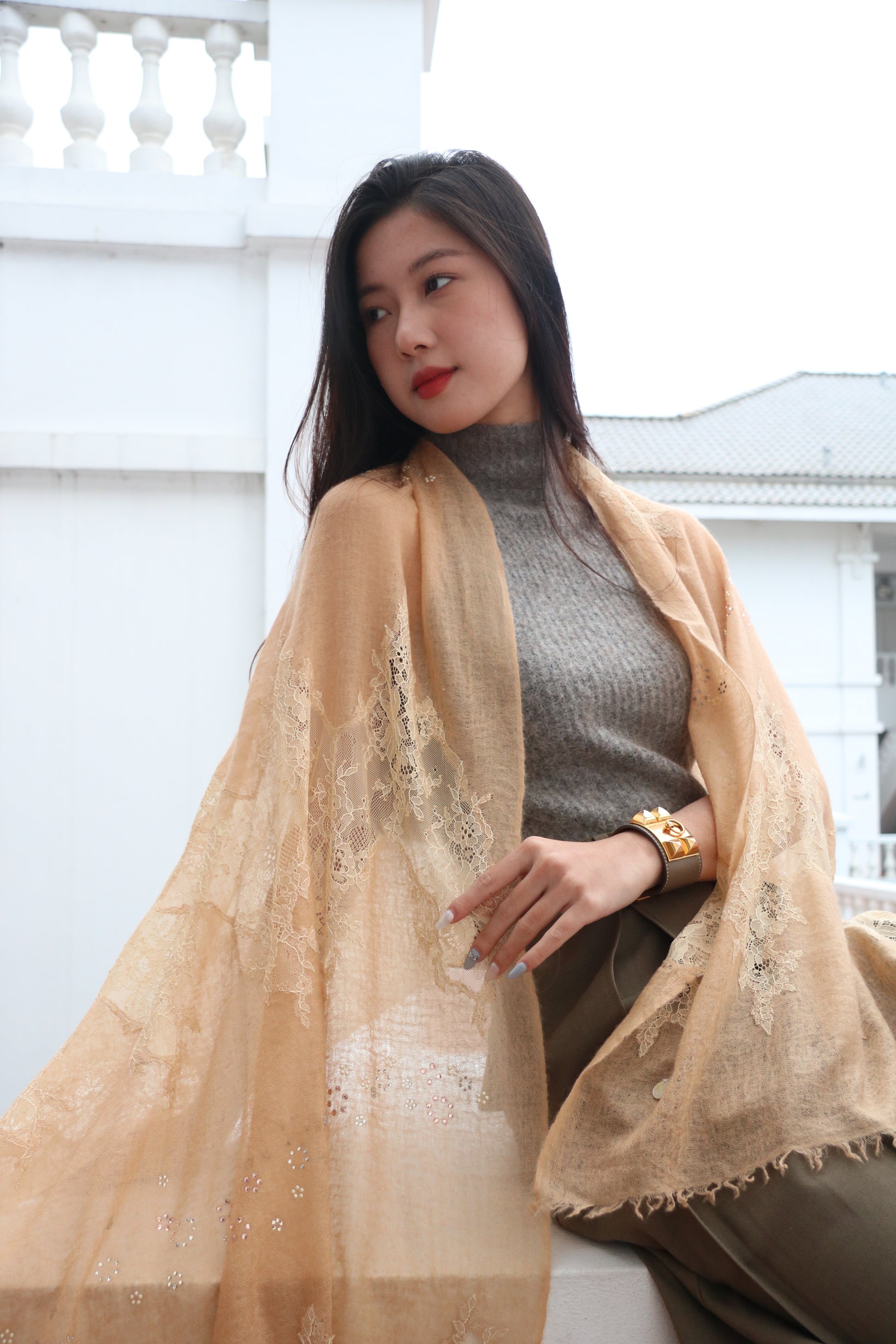 The Bespoke Lace & Crystal Cashmere Stole